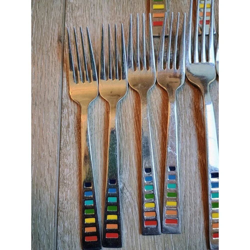 19 Piece Fiesta Celebration Rainbow Stainless Flatware Silverware Set
